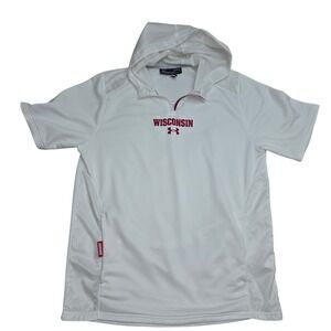 Under Armour Wisconsin Badgers Short Sleeve Hoodie Pullover White Mens LG